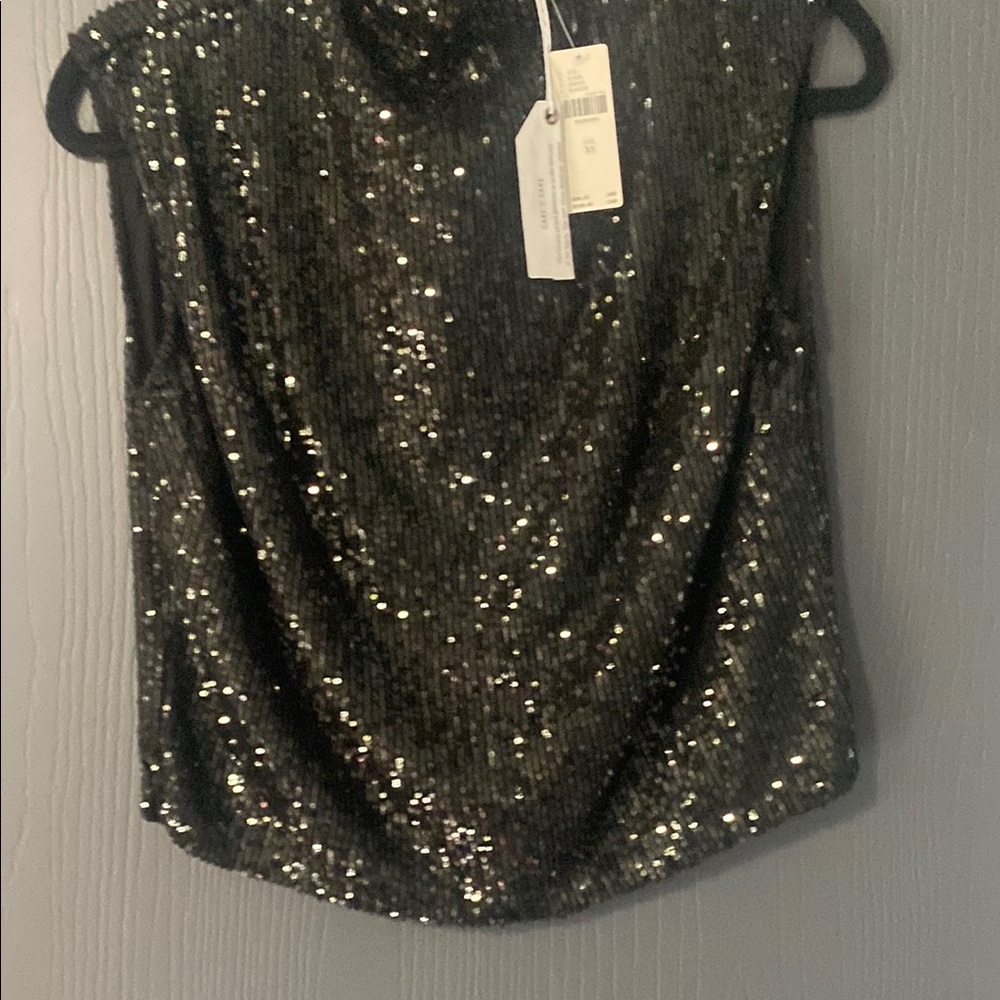 Anthropologie Black and Silver Sequin Tank Top